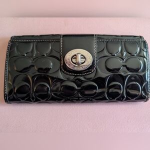 Coach black patent leather clutch wallet